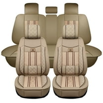 Maidao Car Seat Covers for Jeep for Grand Cherokee 1992-Present 5 Seats Compatible Airbag Leather Waterproof Front Rear Cushion Protector Full Set with Pillow Beige