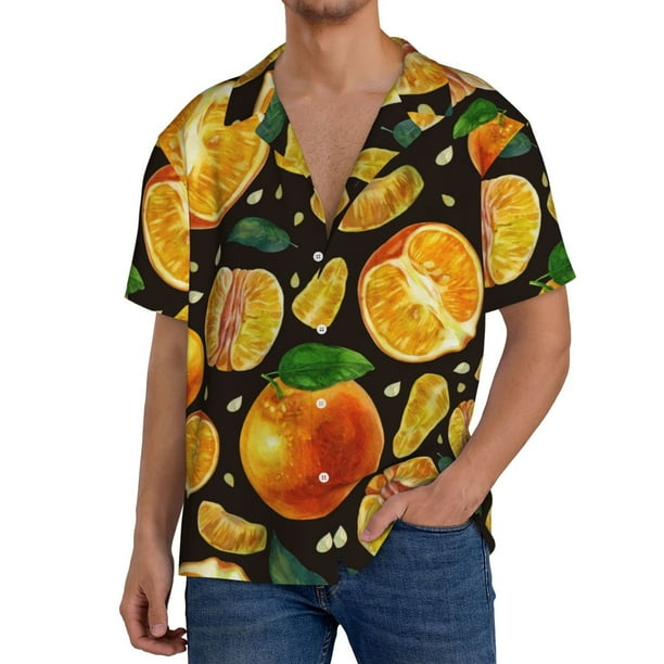 Fotbe Tangerine Camisa Estampada de Manga Corta para Hombre, Casual de Verano, Estilo Playero, Sin Arrugas-Medium