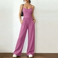 thumbnail image 2 of Dazajoo Women's Casual Sleeveless Jumpsuits One Piece Spaghetti Strap Wide Leg Romper with Pockets Summer Beach Outfits,Purple,XXL, 2 of 6