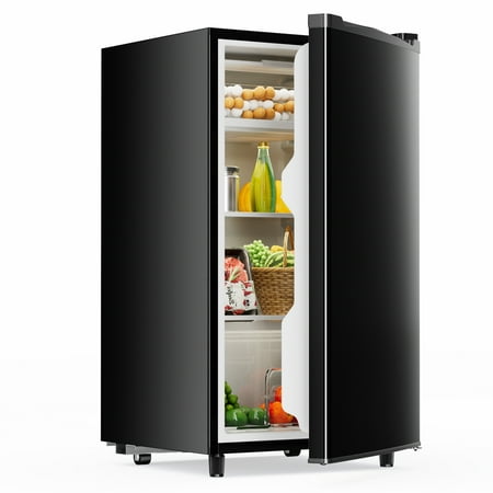 CONCETTA Mini Fridge With Freezer 3.2 Cu.Ft Single Door Adjustable Thermostat, Low Noise, For Bedroom, Office, Dorm, Black