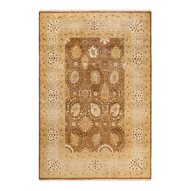 Hand-Knotted Wool Oriental Traditional Yellow Area Rug 6' 2" x 9' 2"