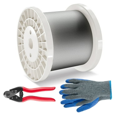 KFFKFF Cable Set, 1/8" 600 ft 316 Stainless Steel Wire with Cutting Tool and Hand Protection, 1600 lbs Tensile Capacity, 7x7 Strand Formation Marine Aircraft Quality