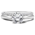 thumbnail image 1 of JeenMata Conjunto Nupcial de Moissanita de Corte Redondo de 1,25 Quilates - Conjunto Nupcial - Anillo de Compromiso - Anillo de Cuatro Puntas - Oro Blanco de 18 K sobre Plata, 1 of 6