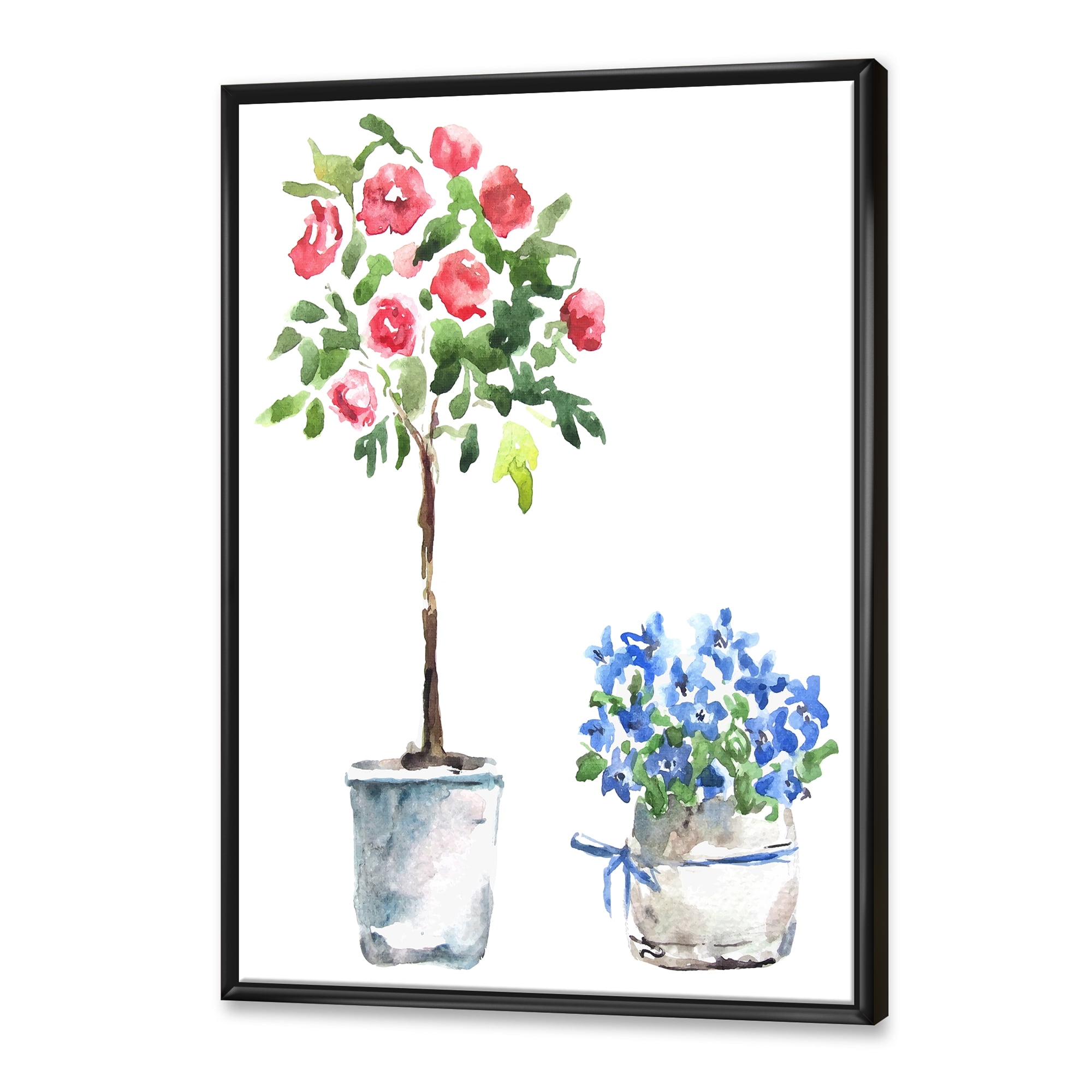 Designart 'Red and Blue Houseplants' Traditional Framed Canvas Wall Art Print