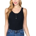 thumbnail image 2 of FashionMille Women's Sleeveless Henley Rib Buttoned Bodysuit Top Shirts, 2 of 4