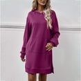 thumbnail image 4 of IROINNID Dress Shirt for Women Fall/Winter New Hooded Long Sleeve Pocket Split Long Sweater Dress Savings,Purple, 4 of 6