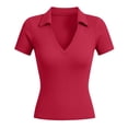 thumbnail image 3 of Womens Short Sleeve Business Casual Tops Summer V Neck Polo Work Shirts Fitted Basic Shirt Trendy Tops, 3 of 4