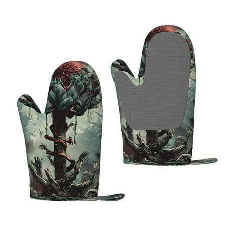 

Hirioo Zombie Flower Apocalypse for Silicone Oven Mitts for BBQ Baking Cooking Set of 2 Heat Resistant 260℃ Non-Slip Kitchen Essentials