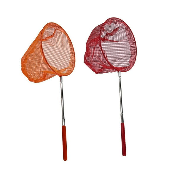 2x Catching Catching Butterfly Net Fishing Net Bag Stainless Steel Telescopic Fishing Net Tool Orange & Red