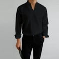 thumbnail image 4 of LEAVINGSUO Mens Dress Shirts Stand Collar Solid Color Casual Button Pocket Long Sleeve Shirt Black S, 4 of 6