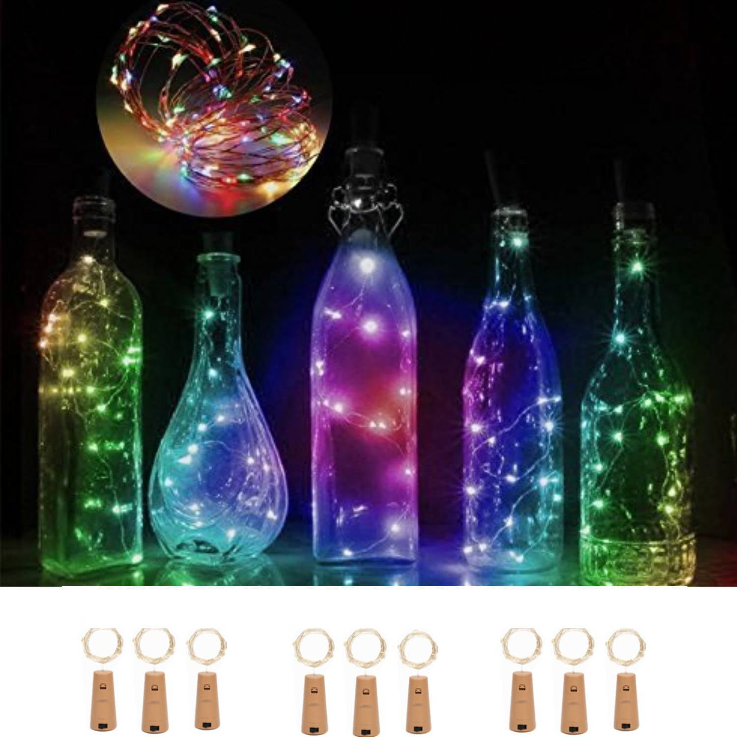 20Led Wine Bottle Cork Shaped String Lights Night Fairy Light White 20m 8 Colors 