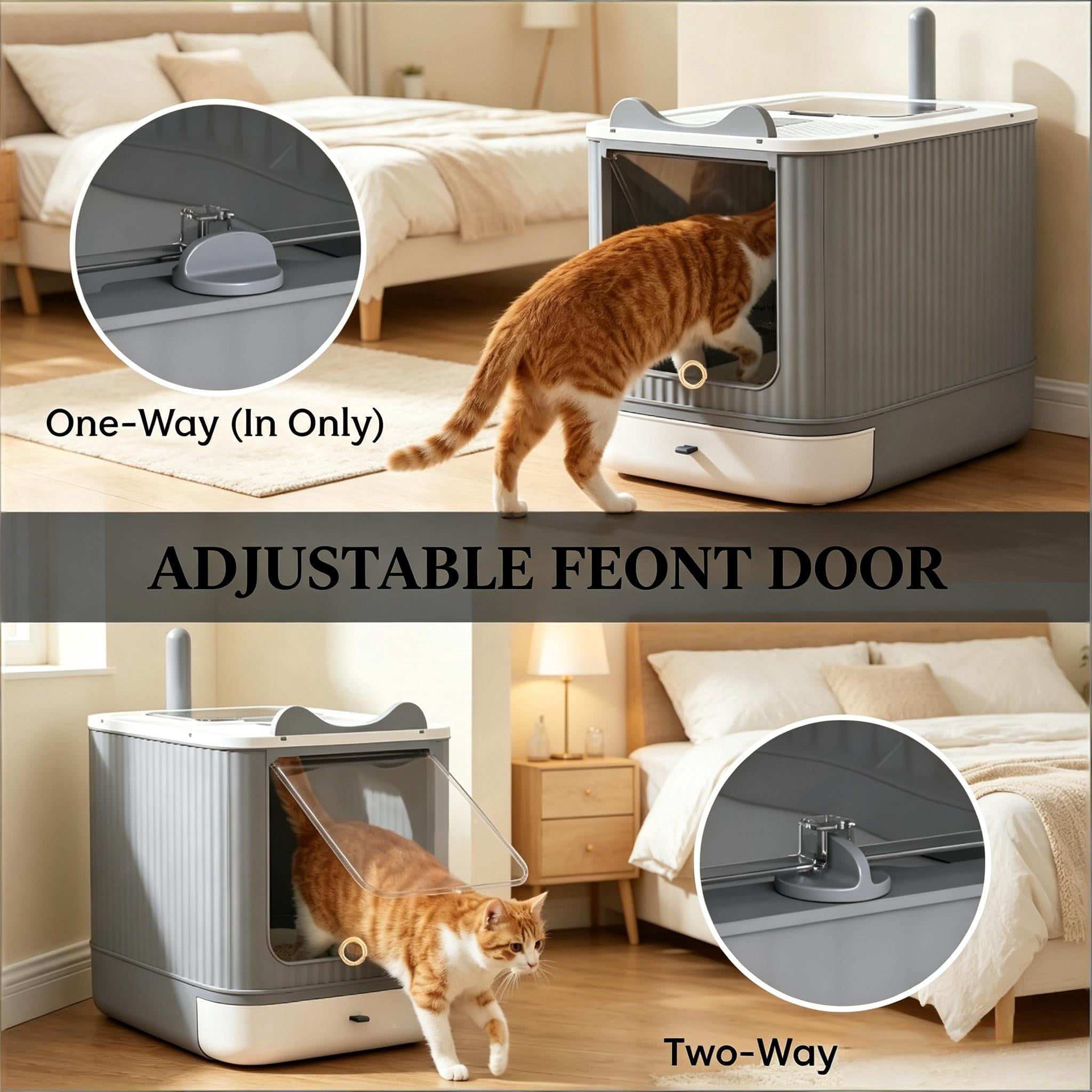 Enclosed Cat Litter Box with Slide-Out Tray for Small-Medium Cats, Top-Exit Design, Odor Control, Includes Scoop & Charcoal Packs, White