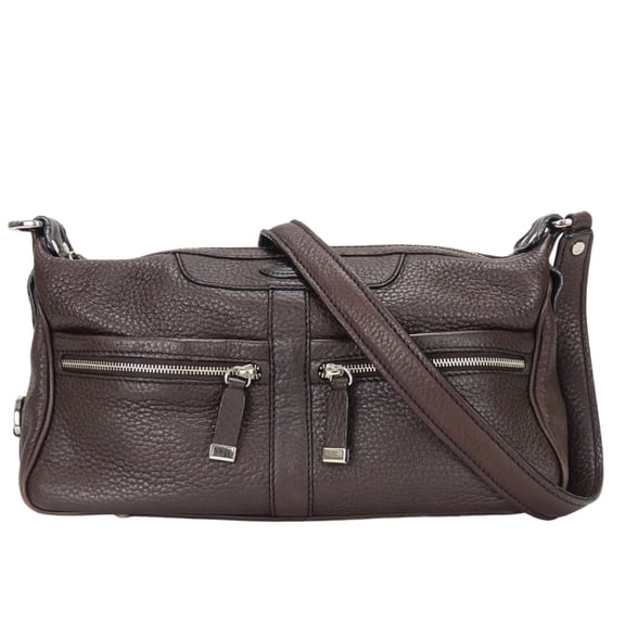 Pre-Owned Tod's Shoulder Bag, Leather, Dark Brown, Silver Hardware, Women's TODS