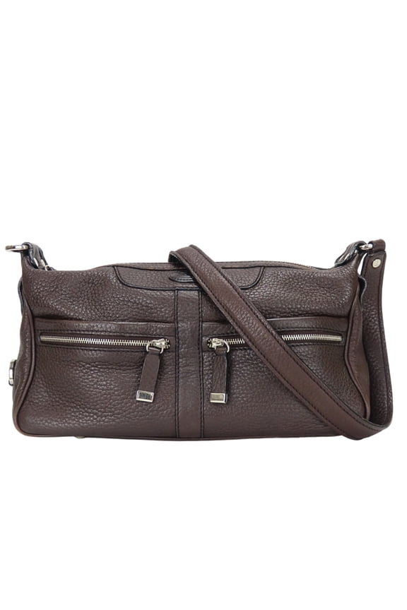 Pre-Owned Tod's Shoulder Bag, Leather, Dark Brown, Silver Hardware, Women's TODS