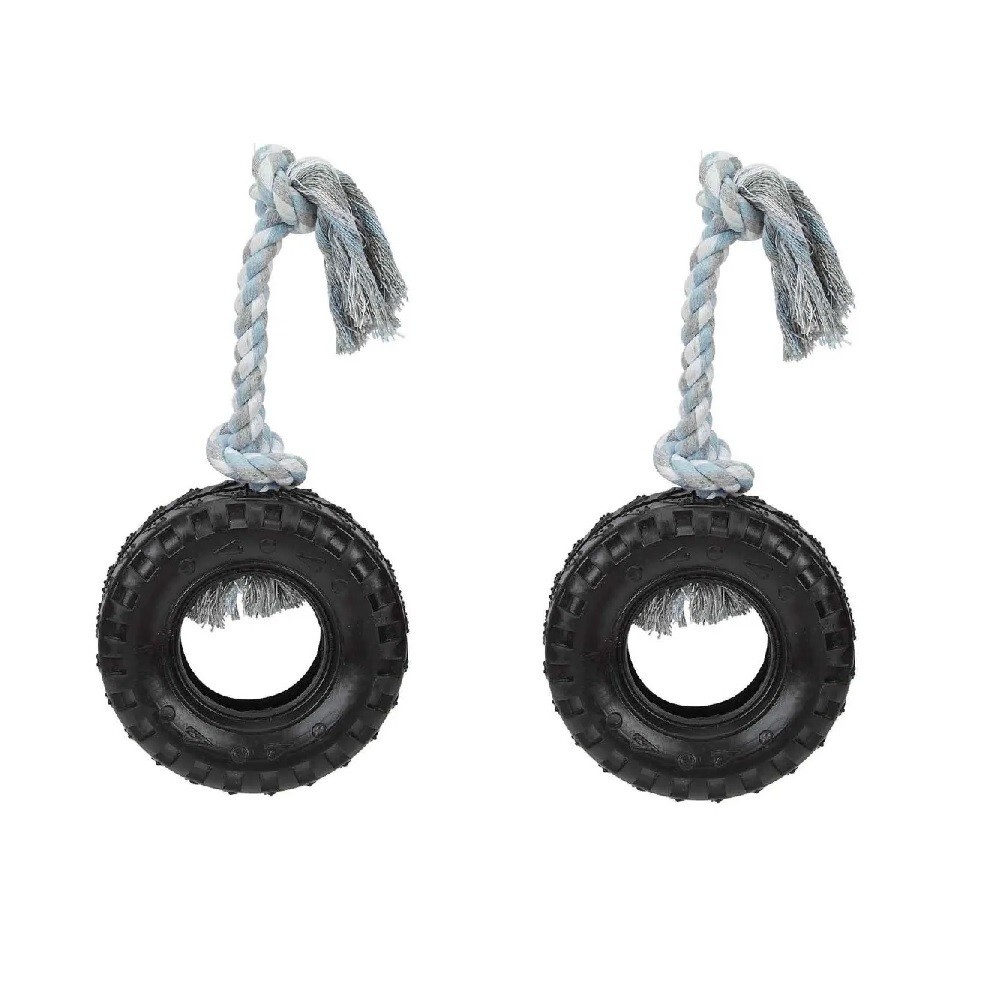 Mighty Tire Dog Toy 16" Rope Tough Rubber Textural Gum Massaging Tug Toss Fetch (3 Toys)