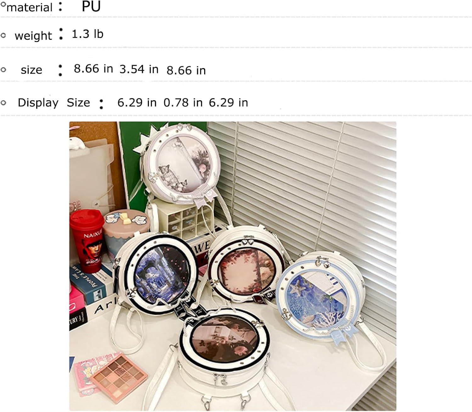 SPEKSEE Round ita Bag Shape Aesthetic Purse Cute Anime Sailor PU Leather Crossbody Pin Bag