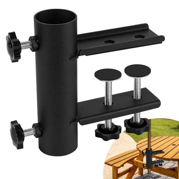VANROUG Patio Umbrella Clamp Clip, Umbrella Stand Holder, Outdoor Umbrella Base Adjustable Metal Umbrella Clamp Stand Mount for Chair, Fence Post, Square Railing, Bleachers, Table
