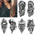 thumbnail image 2 of (E)Tatuaje temporal de esqueleto de Halloween de calavera negra para hombres adultos realista león tigre lobo aterrador f, 2 of 2