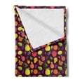 thumbnail image 2 of Fruits Soft Flannel Fleece Blanket, Natural Fresh Food Themed Cartoon Pattern of Cherry Apple Orange Peach, Cozy Plush for Indoor and Outdoor Use, 50" x 70", Dark Fuchsia Multicolor, by Ambesonne, 2 of 5