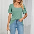 thumbnail image 4 of Gibobby Playera Corte clásico para Mujer Tops de color sólido para mujer, camisetas casuales de manga corta con cuello cuadrado, blusas holgadas, Tops(Verde,M), 4 of 5