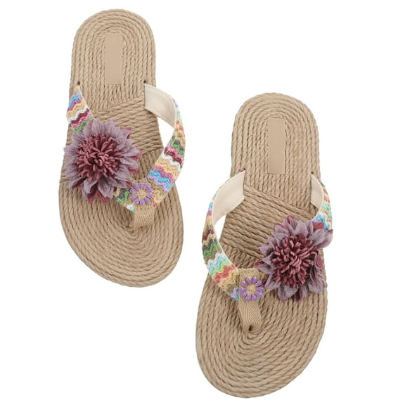 GOOHOCHY Rubber Slippers Flat Sole Woven Design Comfortable Walking 1 Pair