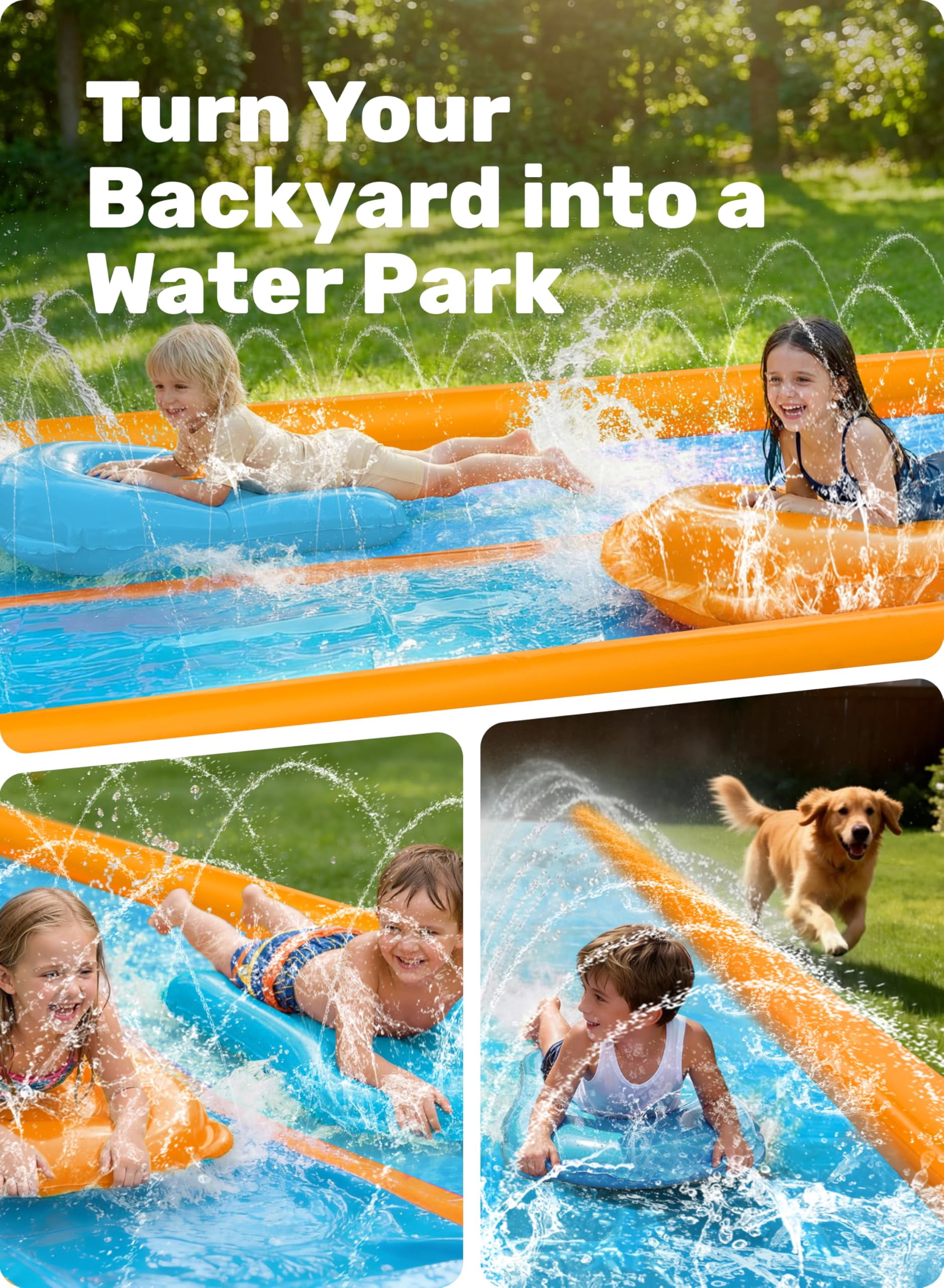 25ft x 6ft Double Lane Lawn Water Slide with Sprinkler and Inflatable Boards