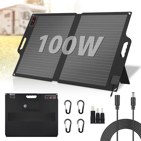 100W Portable Solar Panel,Camping Essentials, 22V ETFE Foldable Solar for Power Station,QC3.0 -A &Type-C Output,-Light Solar for Power Station RV Camping Off Grid
