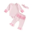thumbnail image 4 of qiiinnHk Baby Girl Clothes Ruffles Striped Long Sleeve Romper Bodysuit Elastic Pants Set Cute Fall Winter Outfits 9-12 Months,Pink, 4 of 6