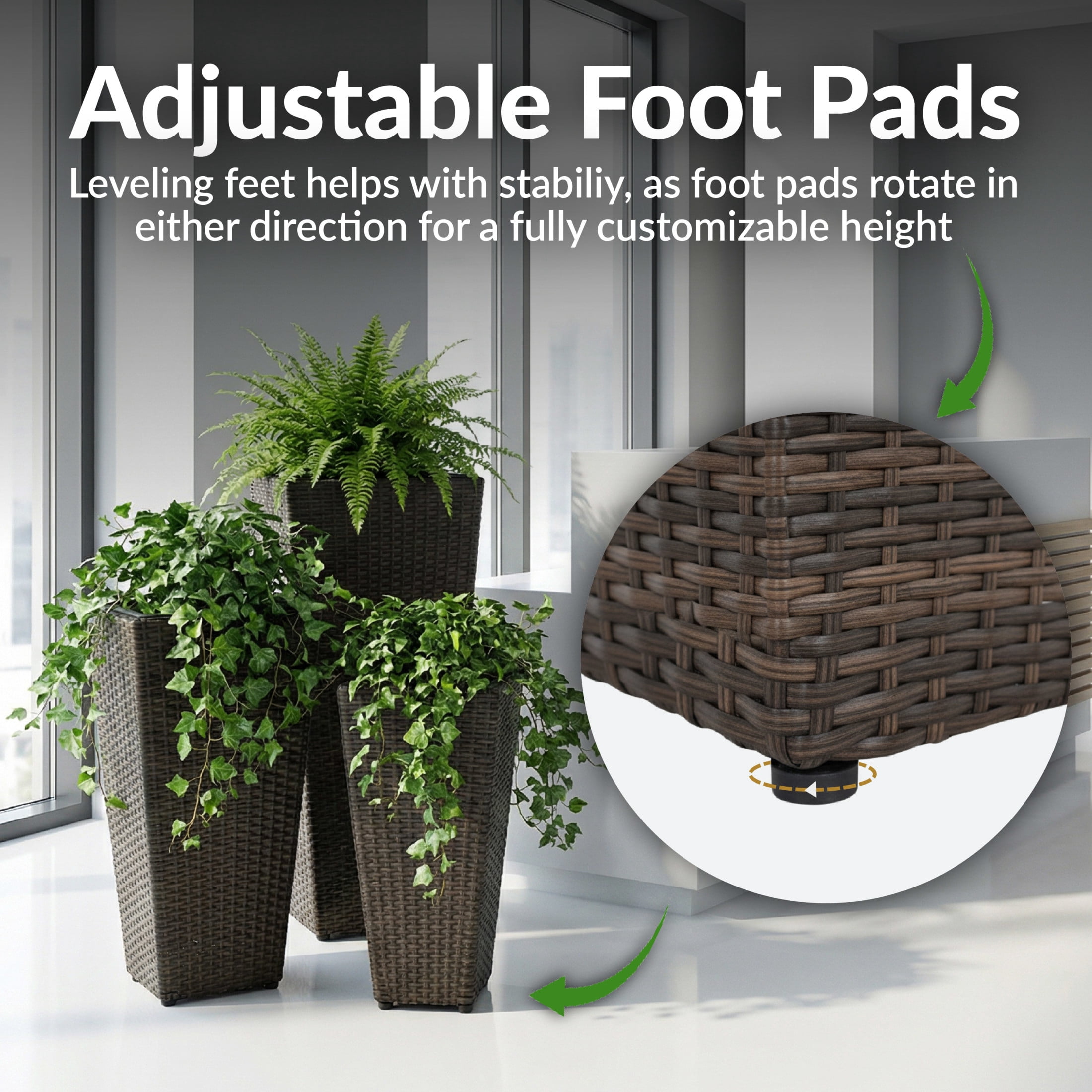 Sunnydaze Assorted Square Outdoor Brown Rattan Planter with Liner 3-Count