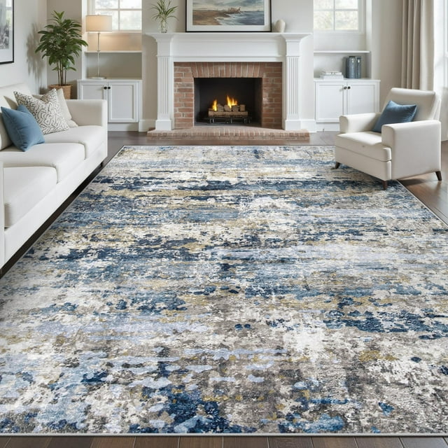 Alfombra de área pmtsns 244 x 305 cm lavable antideslizante azul gris