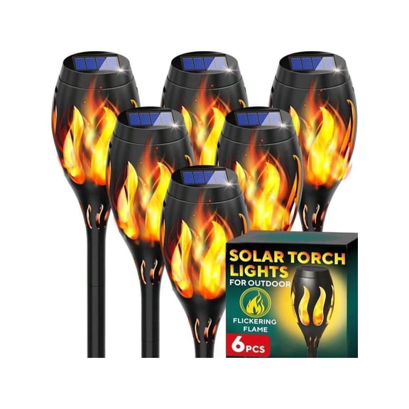 Beautiful Solar Lights For Outside 6-Pack - Premium Solar Tiki Torches With Flickering Flame - Waterproof, Auto _Off - Perfect For Your Outdoor, Yard, Patio, Pathway &Amp; Garden