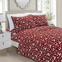 Elegant Comfort Soft 6-Piece Bed Sheets Set High Quality Microfiber, Wrinkle & Fade Resistant, Holiday Pattern, Cal King,Burgundy Reindeer
