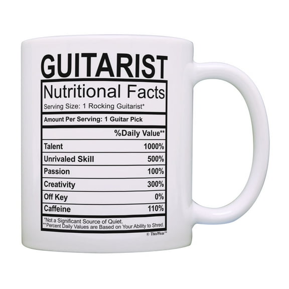 ThisWear Music Lovers Gifts Guitarist Nutritional Facts Mug Guitar Mug Music Themed Gift Music Related Gifts Rock Gifts for Men Coffee Mug