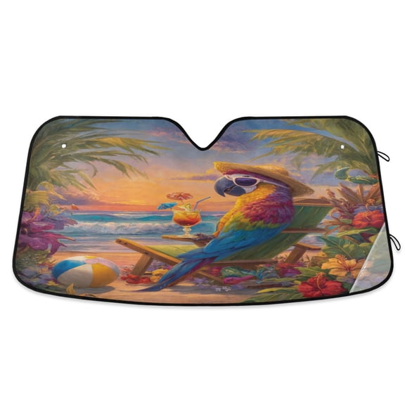 Qxltty Beach Parrot Car Windshield Sunshades Foldable UV Rays Sun Visor Protector Keep Your Vehicle Cool 53×23.5in