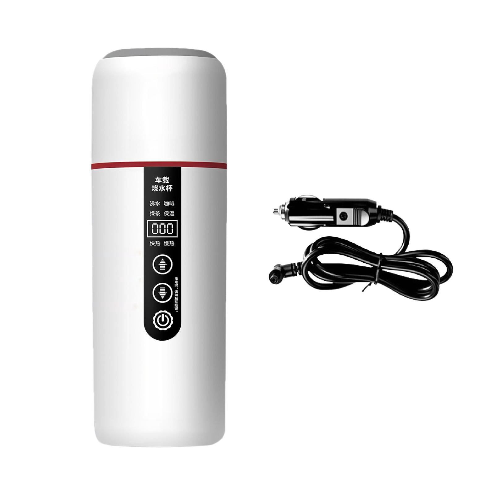 Fiocias 12V 24V Car Kettle Boiler Car Heated Mug Portable Travel Electric Kettle Heating white