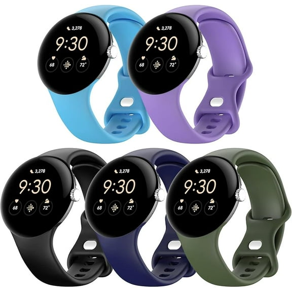 MUKO 5 Pack Watch Bands Compatible with Google Pixel 2/Pixel 3 41mm/Pixel for Women Men,Soft Silicone Durable Sport Replacement Strap for Pixel Watch 2/3 41mm Smartwatch Accessories Small
