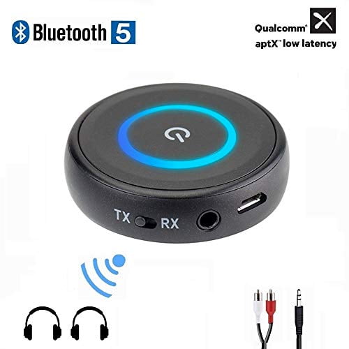 Supports 25 Hours Playing Golvery Bluetooth V5.0 Transmitter and Receiver Wireless Optical TOSLINK and 3.5mm Aux Adapter aptX Low Latency for TV Car Stereo Home Audio with Song/Volume Control 