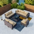 thumbnail image 1 of Gotland Outdoor Patio Furniture Set 9 Piece Sectional Rattan Sofa Set Rattan Wicker Patio Conversation Set with 8 Seat Cushions and 1 Tempered Glass Table,Sand, 1 of 5