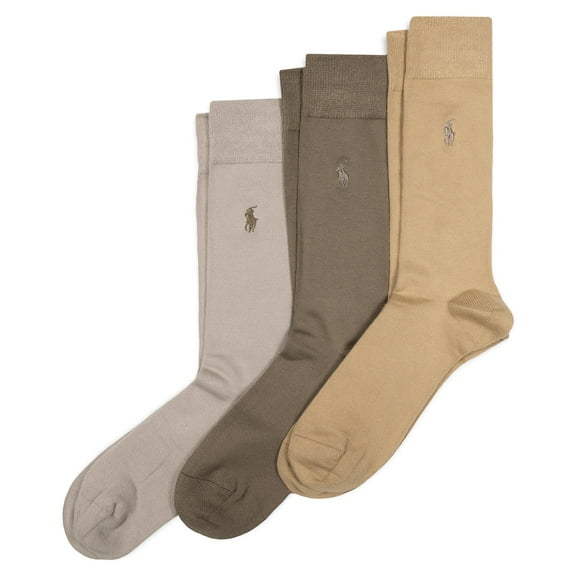 Polo Ralph Lauren Men's Supersoft Flat Crew Socks (3 Pairs), Khaki Assorted, 6-12.5