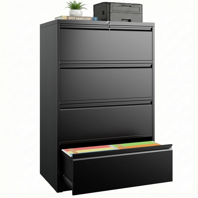Silkight 4 Drawer Lateral File Cabinets with Lock, Metal Filing Cabinet for Home Office, Wide Steel Storage Cabinet Commercial Drawer Cabinets for Legal/Letter/A4 Size Files Assembly Required