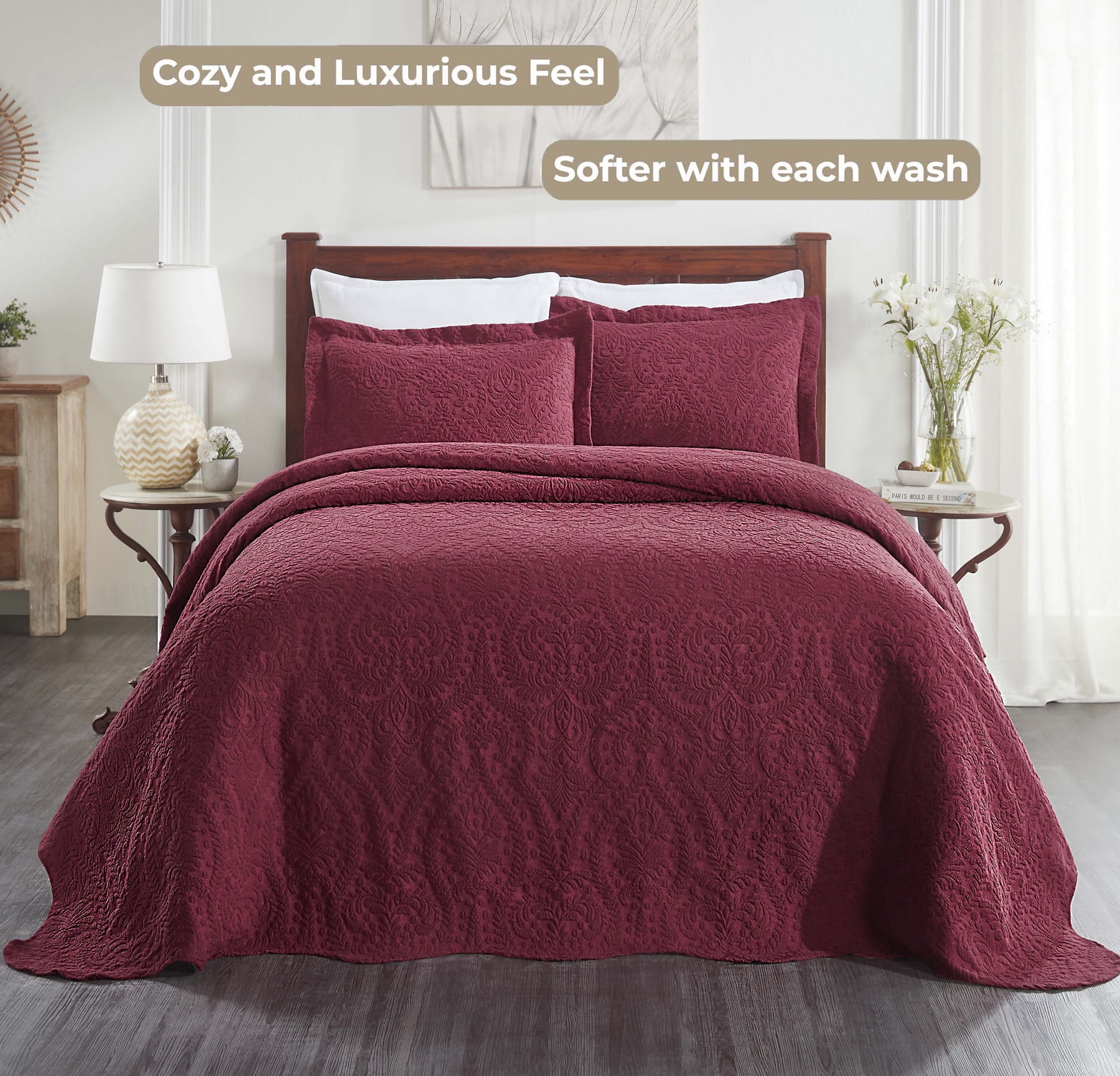 Superior 2 Piece Aspen Cotton Blend Burgundy Bedspread Set, Twin