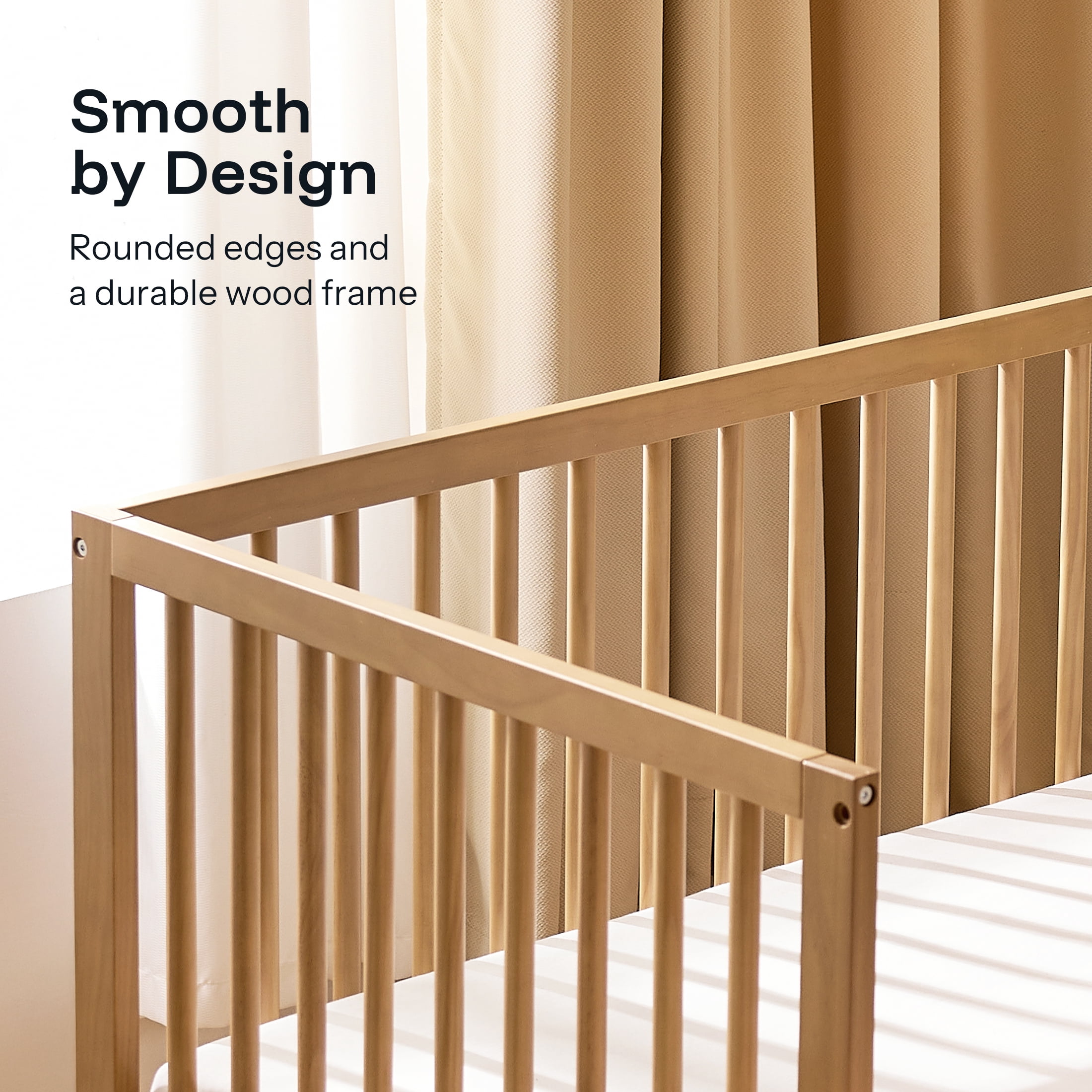 Harppa Convertible Baby Crib for Infant to Toddler,Natural,Greenguard Gold Certified