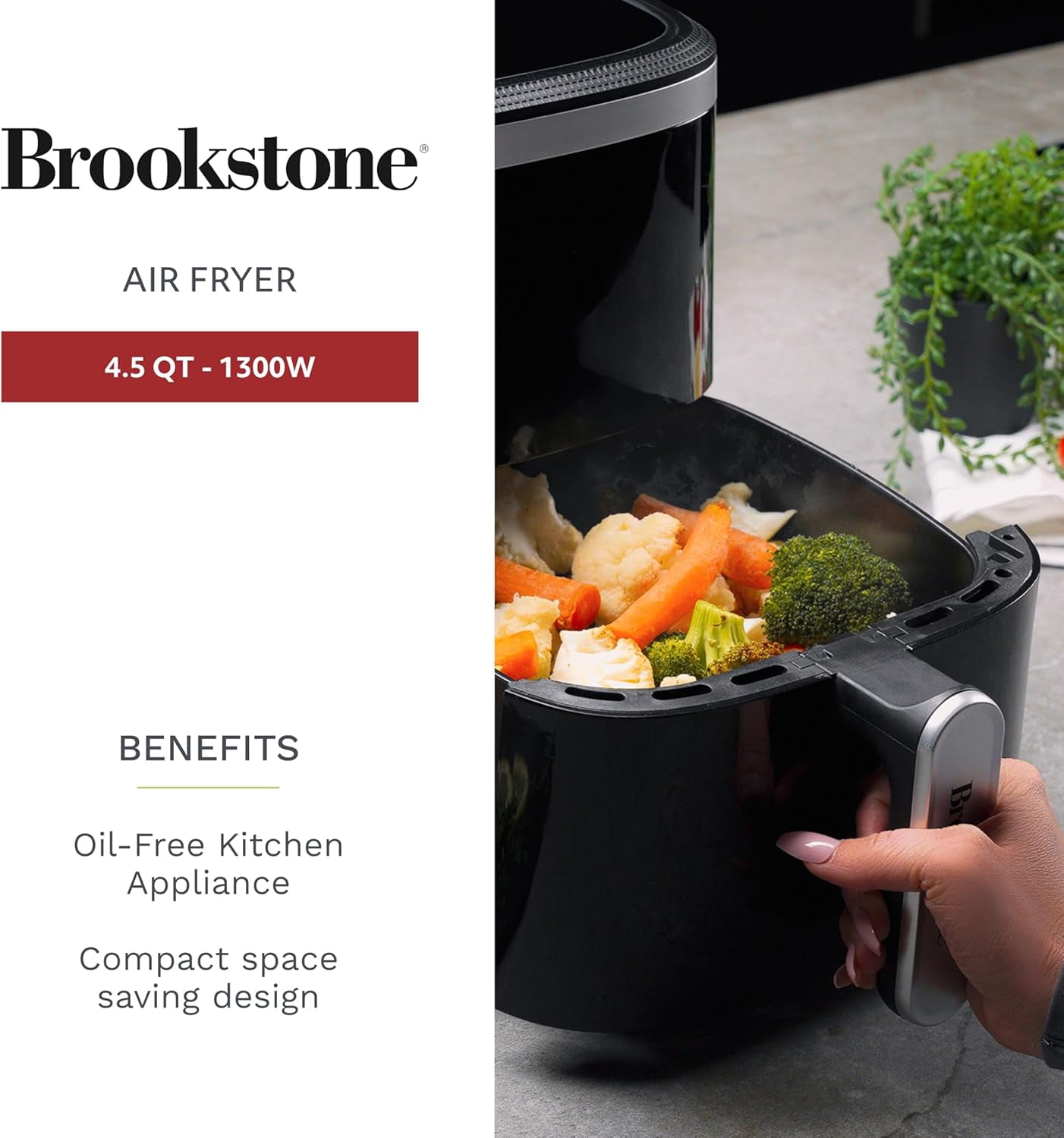 Air Fryer – 4.5 Qt, 1300W Large Capacity Fryer with LED Display, 8 Presets, Adjustable Temp, Oil-Free Kitchen Appliance for Baking, Roasting, Frying, Healthy Crispy Meals, Black