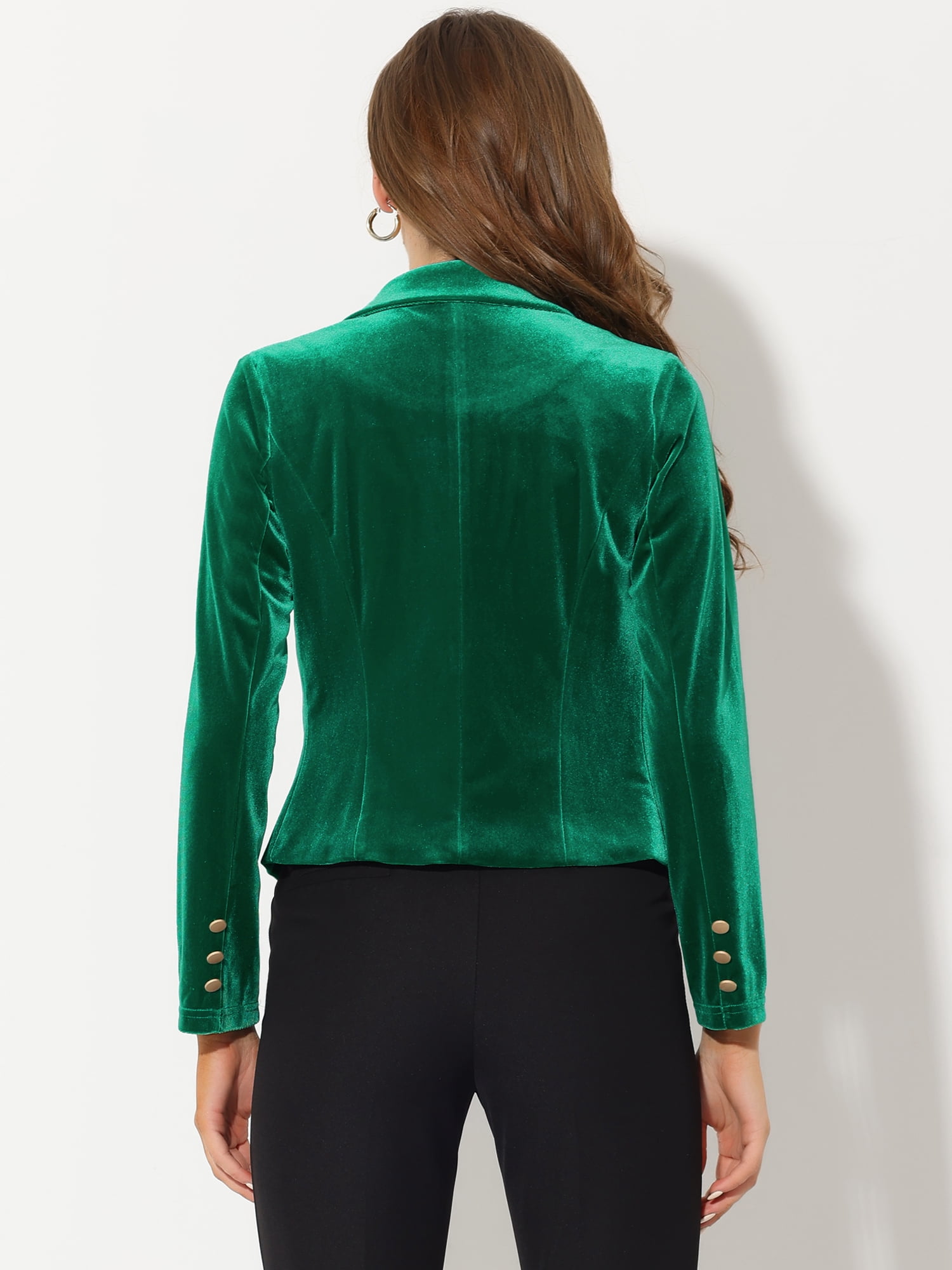DARING DIVA Women's Button Front Velvet Blazer Lapel Crop Suit Jacket L Grass Green