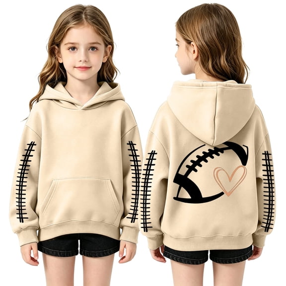 Kiijoy Hoodie for Girls Active Football Graphic Pullover Sweatshirt, Beige, Sizes 2-3T