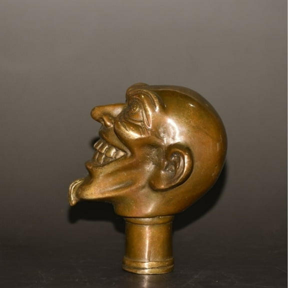 Chinese Old Bronze Hand Carved Arhat Statues Antique Cane Walking Stick Head
