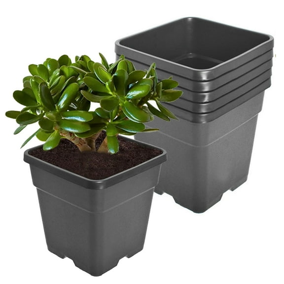5Pcs Plastic Planter Pots, 10 Gallon Black Flower Square Pot for Garden Yad Office with Drainage Hole