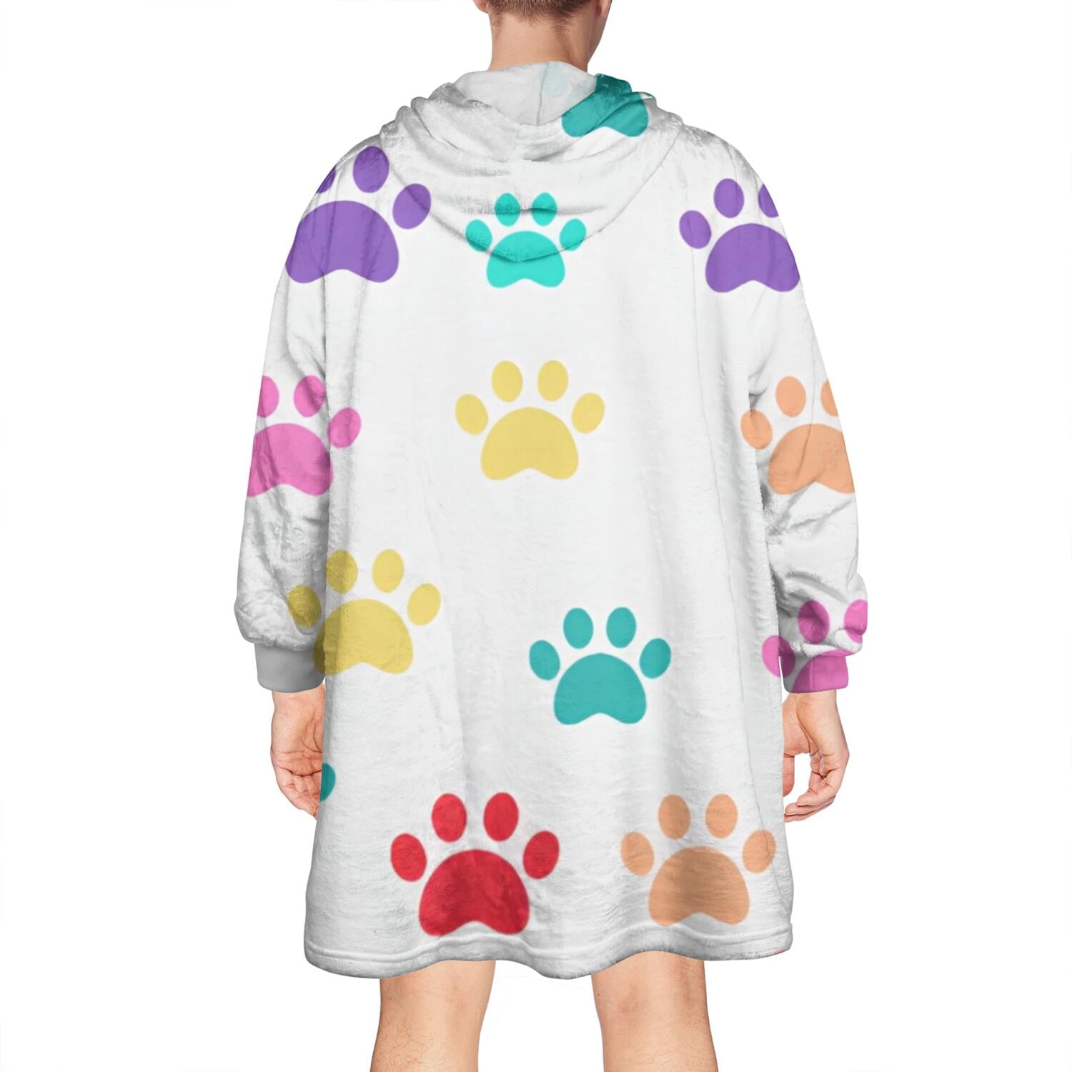 Colorful Dog Paw Footprint Wearable Oversized Blanket,Wearable Blanket Hoodie for Adults,Cozy Hooded Blankets with Super Pockets,Super Warm Fuzzy Pullover for Women & Men