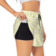 thumbnail image 1 of Balery Lemon Yellow Checkboard Pantalones cortos deportivos para mujer con forro y dos bolsillos, elásticos, para entrenamiento, gimnasio, yoga-Large, 1 of 7