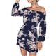 thumbnail image 1 of Vestido de cintura elástica de manga larga con estampado de hombros descubiertos sexy para mujer a la moda Pompotops  hdfakjf8880, 1 of 9